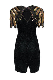 Current Boutique-Stenay - Vintage Black Beaded Silk Shift Dress w/ Gold Sequin Design Sz 10P