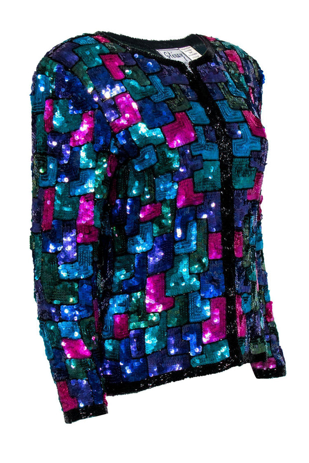 Current Boutique-Stenay - Vintage Multicolored Sequin Patchwork Silk Jacket Sz S
