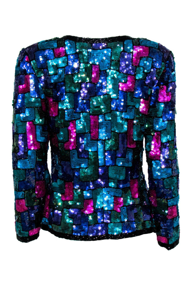 Current Boutique-Stenay - Vintage Multicolored Sequin Patchwork Silk Jacket Sz S