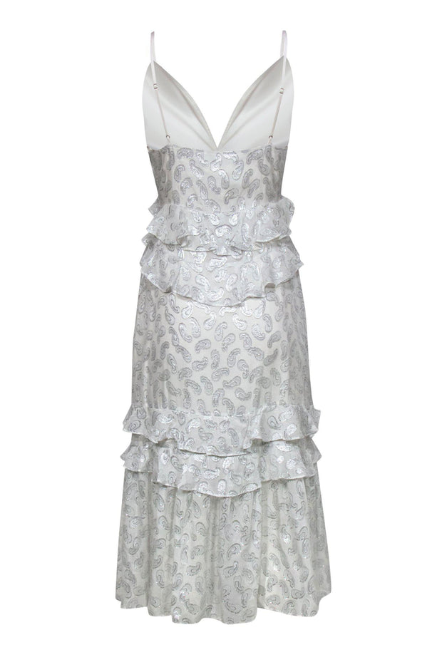 Current Boutique-Stevie May - White & Silver Paisley Ruffle Maxi Dress Sz S