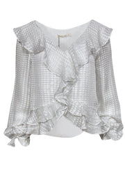 Current Boutique-Stevie May - White & Silver Ruffle Long Sleeve Blouse Sz S