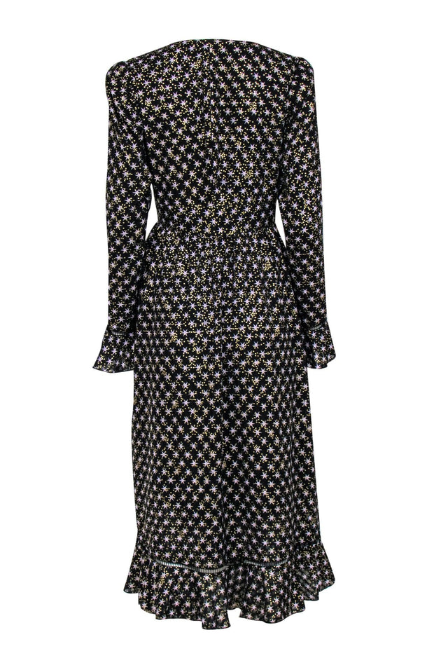 Current Boutique-Stine Goya - Black & Star Print Long Sleeve Maxi Dress w/ Flounce Sz S