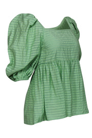 Current Boutique-Stine Goya - Light Green Striped Puff Sleeve "Kinsley" Peplum Blouse Sz XS