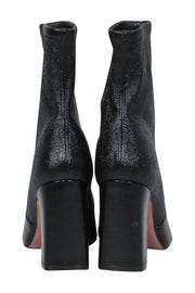 Current Boutique-Stuart Weitzman - Black Crackled Leather Block Heel Booties Sz 6