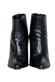 Current Boutique-Stuart Weitzman - Black Leather Pointed Toe Chunky Heel Booties Sz 7.5