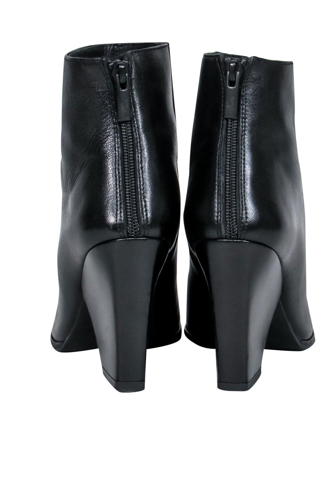 Black leather chunky heel booties shops