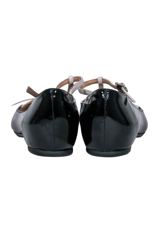 Current Boutique-Stuart Weitzman - Black Patent Leather Ballet Flats w/ White Strap & Bow Sz 4