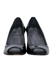 Current Boutique-Stuart Weitzman - Black Patent Leather Open Toe Block Heels Sz 7