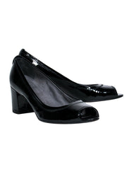 Current Boutique-Stuart Weitzman - Black Patent Leather Open Toe Block Heels Sz 7