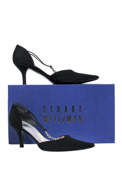 Current Boutique-Stuart Weitzman - Black Pointed Toe Heels w/ Jeweled Ring Detail Sz 5.5