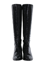 Current Boutique-Stuart Weitzman - Black Reptile Embossed Patent Leather Boots Sz 9