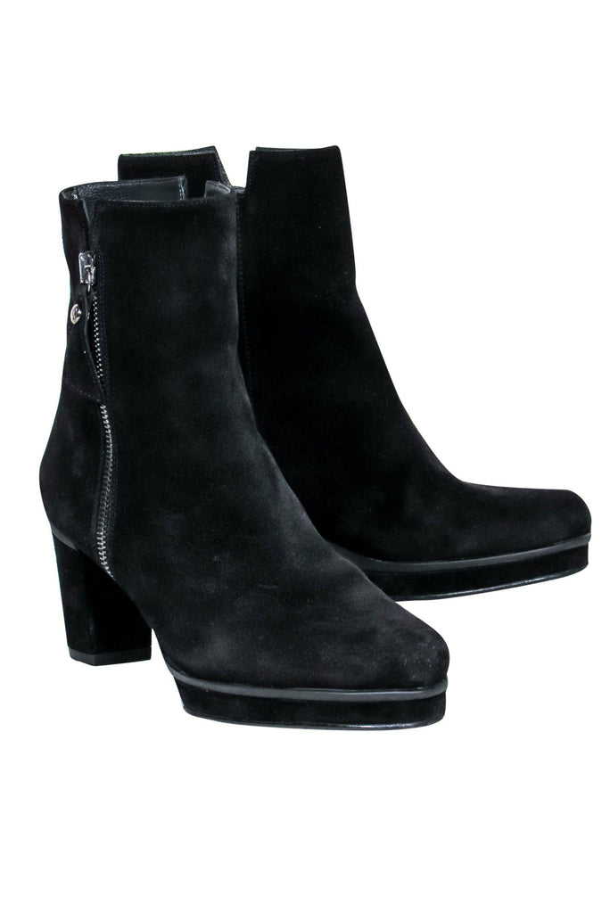 Black suede outlet booties block heel