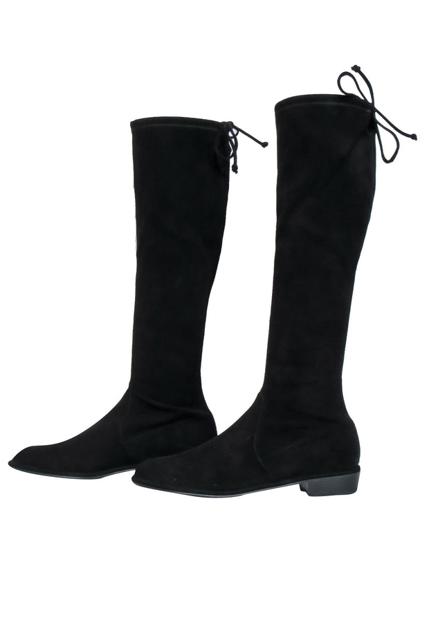 Current Boutique-Stuart Weitzman - Black Suede Knee High Flat Boots Sz 8