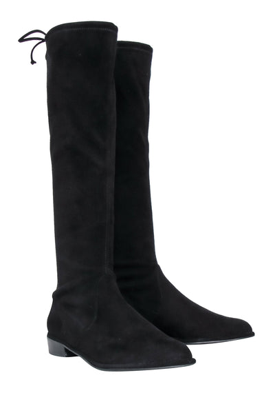 Current Boutique-Stuart Weitzman - Black Suede Knee High Flat Boots Sz 8