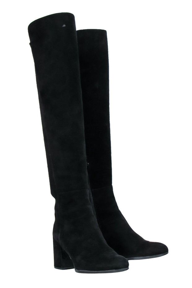 Current Boutique-Stuart Weitzman - Black Suede Knee High Heeled Boots Sz 6.5