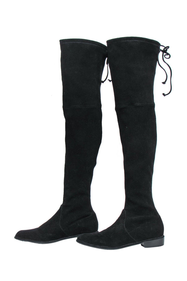Current Boutique-Stuart Weitzman - Black Suede Over-the-Knee Flat Boots Sz 8
