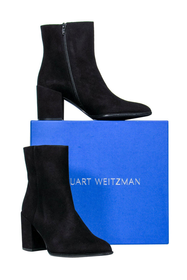 Current Boutique-Stuart Weitzman - Black Suede Pointed Toe Booties Sz 9