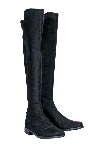 Current Boutique-Stuart Weitzman - Black Textured Over-the-Knee "5050" Boots Sz 8