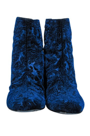 Current Boutique-Stuart Weitzman - Blue Velvet Embroidered Booties Sz 6.5