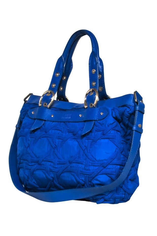 Current Boutique-Stuart Weitzman - Bright Cobalt Blue Textured Nylon & Leather Satchel
