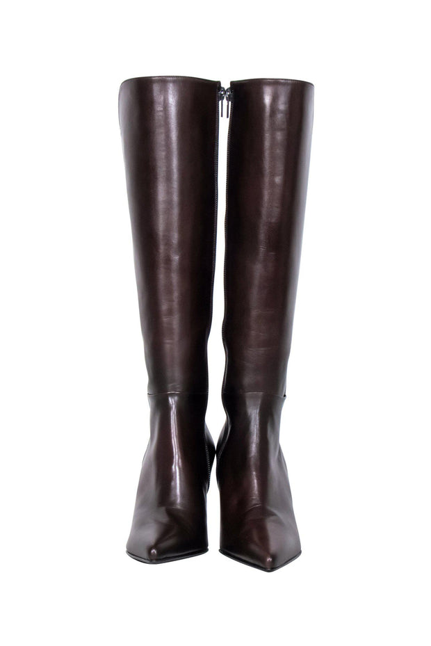 Current Boutique-Stuart Weitzman - Brown Leather Knee High Heeled "Bonjour" Boots Sz 6