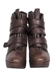 Current Boutique-Stuart Weitzman - Brown Leather Velcro Platform Ankle Booties Sz 8.5