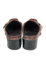 Current Boutique-Stuart Weitzman - Brown Square Toe Embossed Leather Mules Sz 7.5