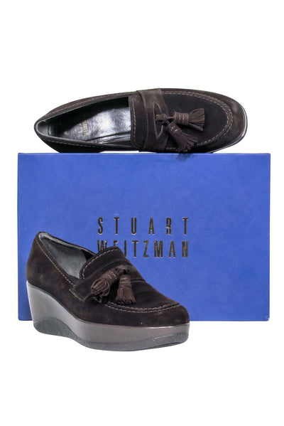 Current Boutique-Stuart Weitzman - Brown Suede Platform Wedge Loafers Sz 6