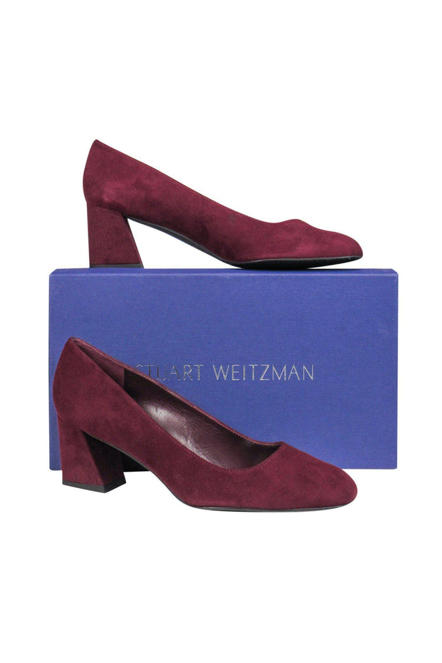 Current Boutique-Stuart Weitzman - Burgundy Suede Block Heels Sz 7.5