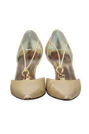 Current Boutique-Stuart Weitzman - Champagne Pointed Toe Heels w/ Jeweled Ring Detail Sz 6