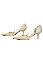 Current Boutique-Stuart Weitzman - Champagne Pointed Toe Heels w/ Jeweled Ring Detail Sz 6