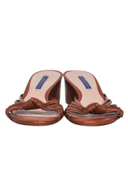 Current Boutique-Stuart Weitzman - Cognac Leather Low Block Heel Sandals w/ Strappy Knot Sz 8