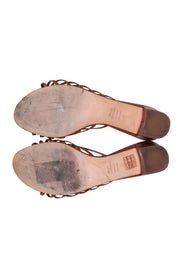 Current Boutique-Stuart Weitzman - Cognac Leather Low Block Heel Sandals w/ Strappy Knot Sz 8