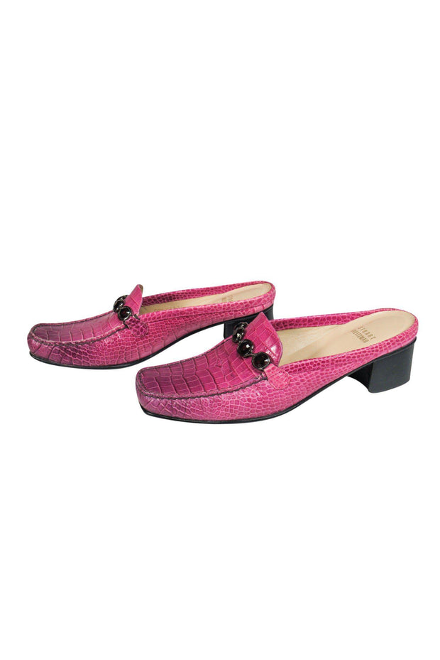 Current Boutique-Stuart Weitzman - Embossed Pink Square Toe Loafers Sz 7.5