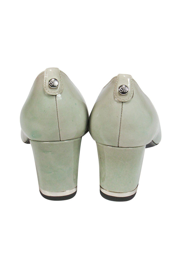 Current Boutique-Stuart Weitzman - Green Gray Patent Leather Block Heels 7.5