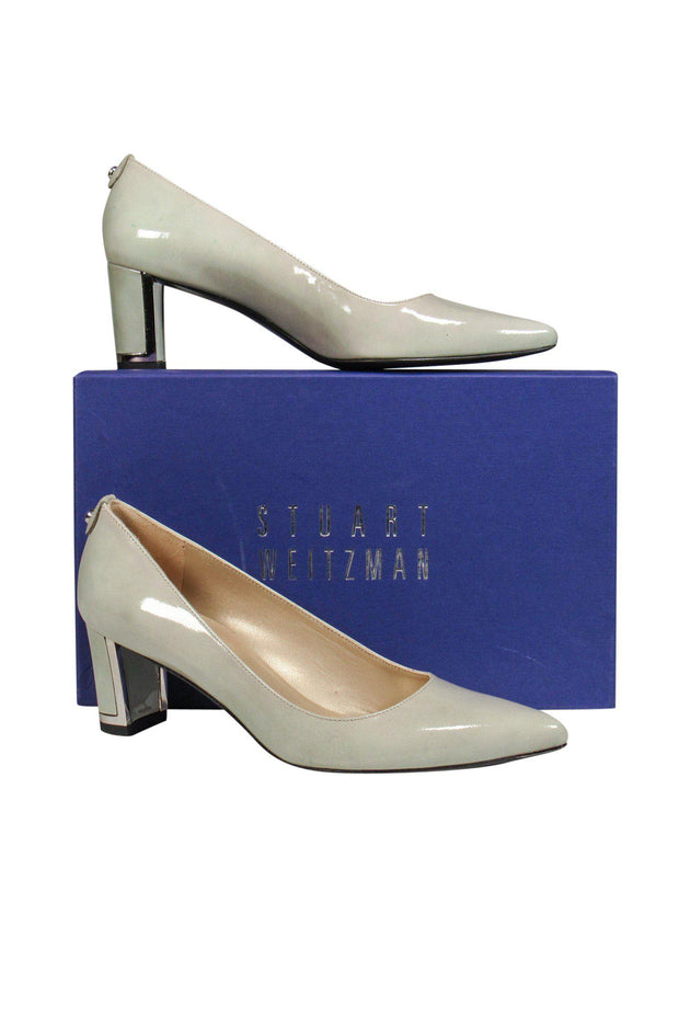 Current Boutique-Stuart Weitzman - Green Gray Patent Leather Block Heels 7.5