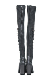 Current Boutique-Stuart Weitzman - Grey Knit Over-the-Knee Heeled Boots w/ Embellishments Sz 7.5