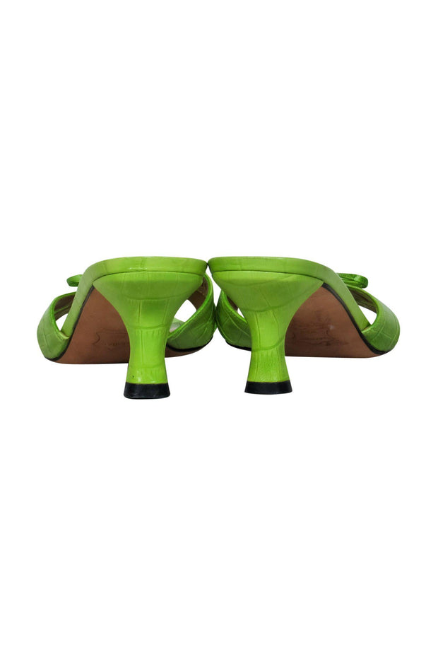 Current Boutique-Stuart Weitzman - Lime Green Reptile Embossed Slip-On Kitten Heels w/ Bow Sz 5.5