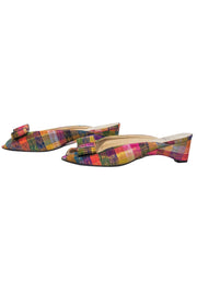 Current Boutique-Stuart Weitzman - Multicolored Metallic Plaid Peep Toe Kitten Heels w/ Bow Sz 7