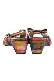 Current Boutique-Stuart Weitzman - Multicolored Metallic Plaid Peep Toe Kitten Heels w/ Bow Sz 7