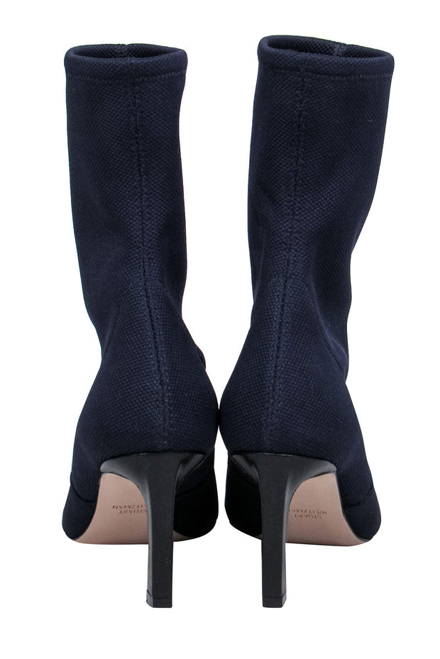 Current Boutique-Stuart Weitzman - Navy Pointed Toe Heeled Sock Booties Sz 6.5