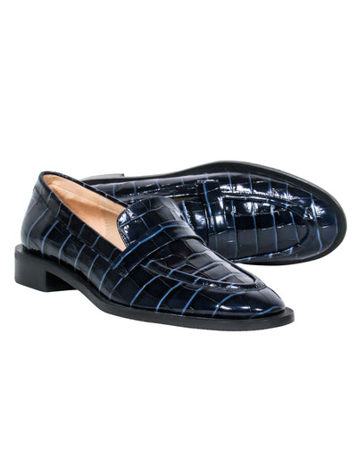 Current Boutique-Stuart Weitzman - Navy Reptile Embossed Leather Loafer Sz 10