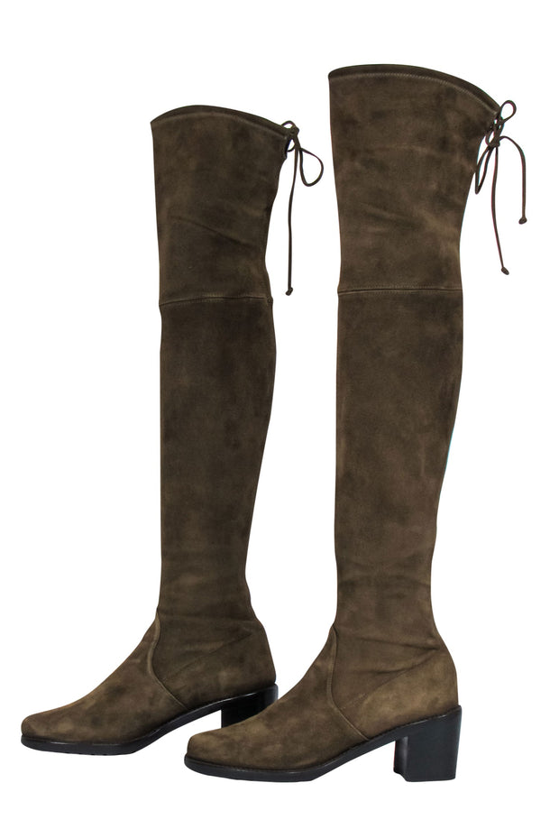 Current Boutique-Stuart Weitzman - Olive Suede Block Heel Over-the-Knee Boots Sz 8