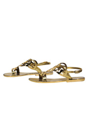 Current Boutique-Stuart Weitzman - Patent Leather Gold Cutout Sandals Sz 7