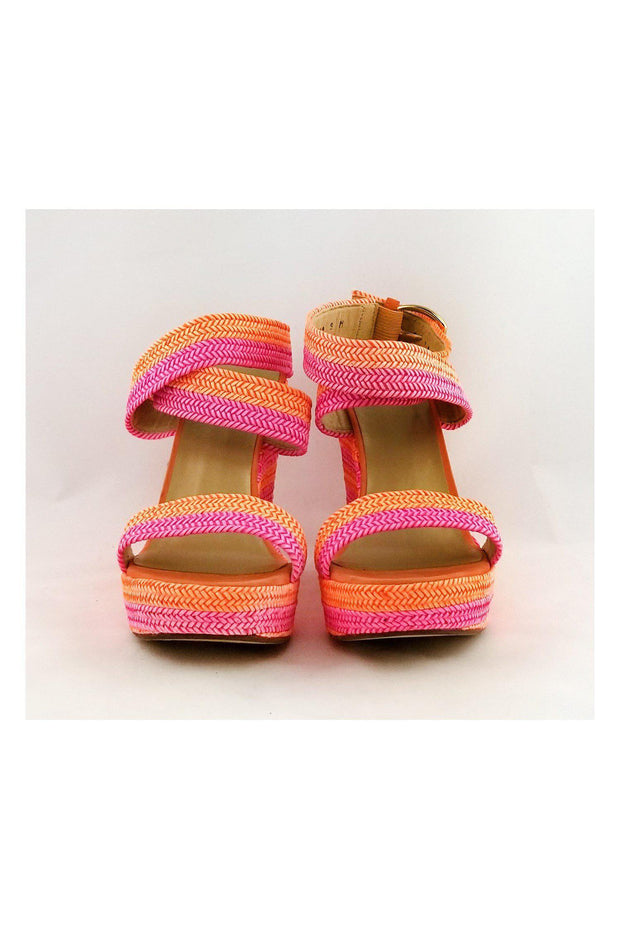 Stuart Weitzman - Pink & Orange Woven Wedges Sz 9 – Current Boutique