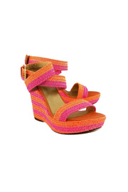 Stuart Weitzman - Pink & Orange Woven Wedges Sz 9 – Current Boutique