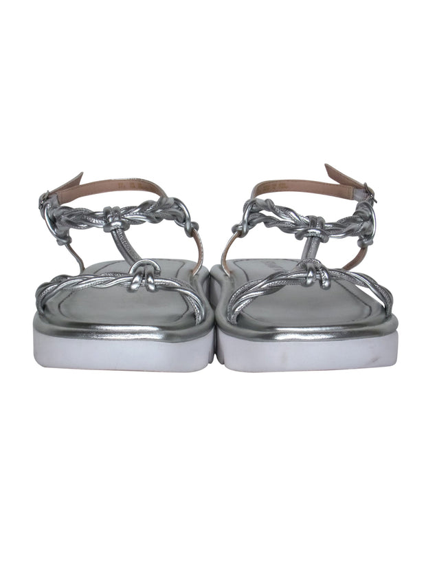 Current Boutique-Stuart Weitzman - Silver Metallic Braided Strap Platform Sandals Sz 11