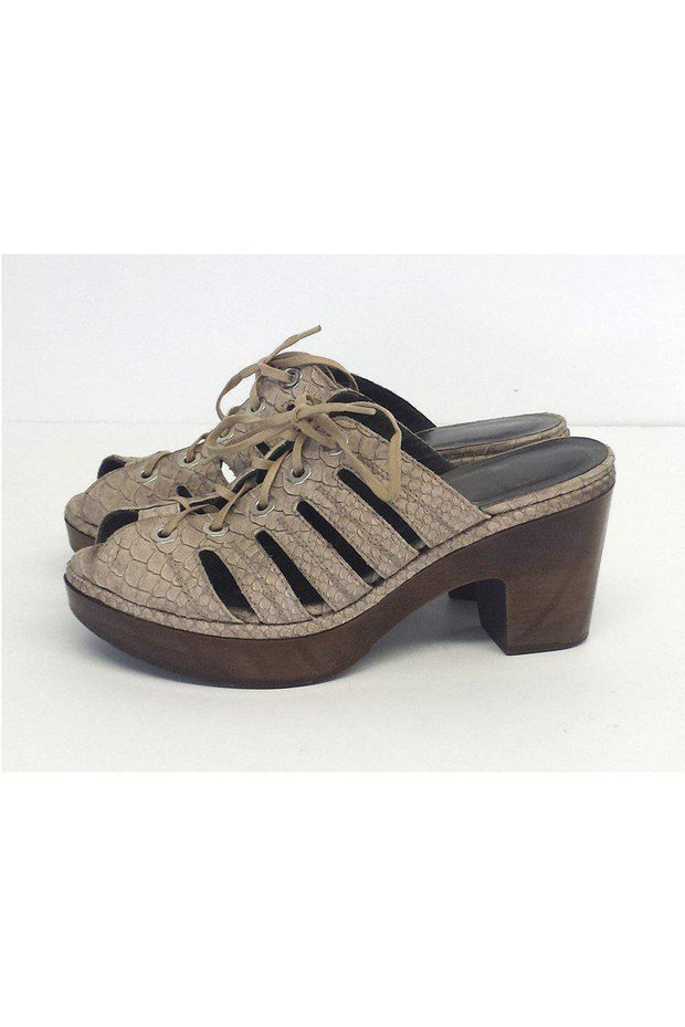Current Boutique-Stuart Weitzman - Snake Embossed Leather Lace-Up Clogs Sz 6.5