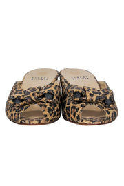 Current Boutique-Stuart Weitzman - Tan Leopard Print Woven Peep Toe Kitten Heels w/ Bow Sz 8