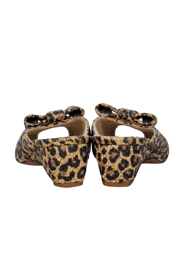 Current Boutique-Stuart Weitzman - Tan Leopard Print Woven Peep Toe Kitten Heels w/ Bow Sz 8